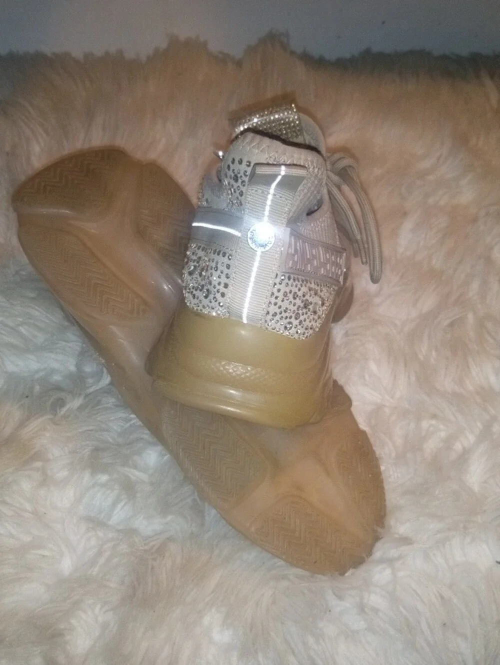 Steve Madden Beige Knit Sneaker with Rhinestone Accent